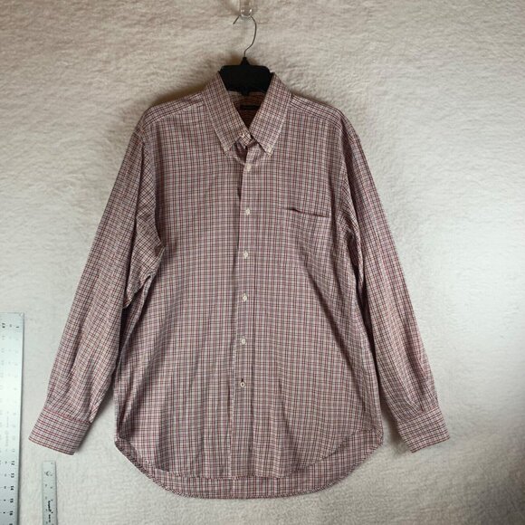 J. McLaughlin Men's Button Down Long Sleeve Red Checkered Shirt Size Large 9262 - Picture 1 of 8